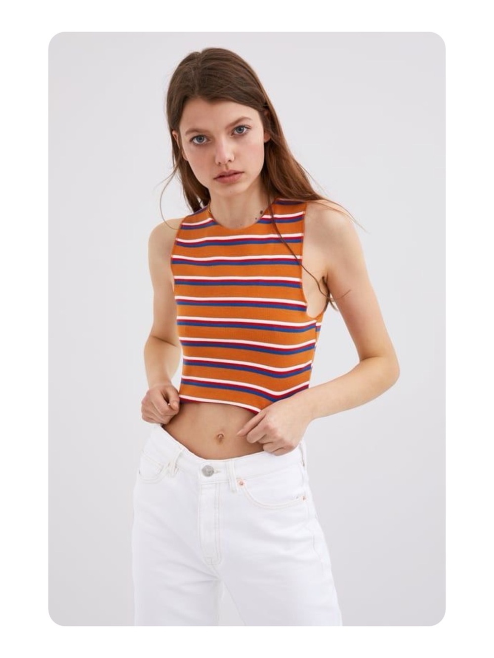★ Zara Ribbed Tank Seasonal Staple Striped Orange Knit Cropped Tank Top S ★